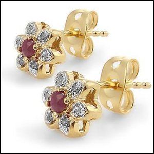 18k gold over s.silver diamond and ruby earrings